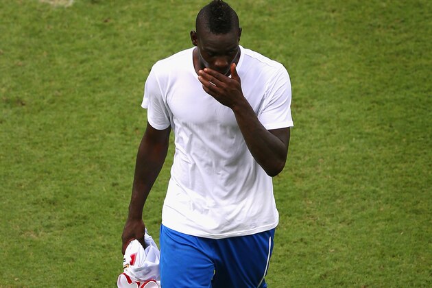 RECIFE, BRAZIL - JUNE 20:  Mario Balotelli of Italy looks dejected after a 1-0 defeat to Costa Rica  in the 2014 FIFA World Cup Brazil Group D match between Italy and Costa Rica at Arena Pernambuco on June 20, 2014 in Recife, Brazil.  (Photo by Michael Steele/Getty Images)