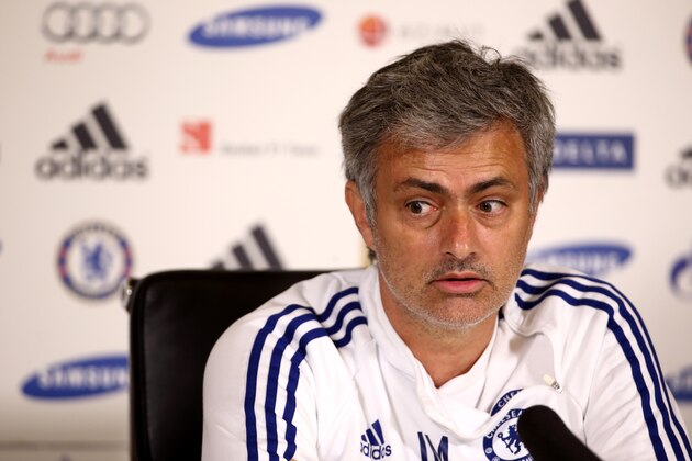 COBHAM, ENGLAND - MAY 02:  Chelsea Manager Jose Mourinho talks to the press at the Chelsea Training Ground on May 2, 2014 in Cobham, England.  (Photo by Jordan Mansfield/Getty Images)