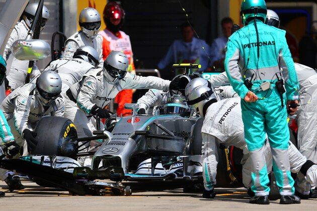 SPIELBERG, AUSTRIA - JUNE 22:  Nico Rosberg of Germany and Mercedes GP makes a pit stop during the Austrian Formula One Grand Prix at Red Bull Ring on June 22, 2014 in Spielberg, Austria.  (Photo by Mathias Kniepeiss/Getty Images)