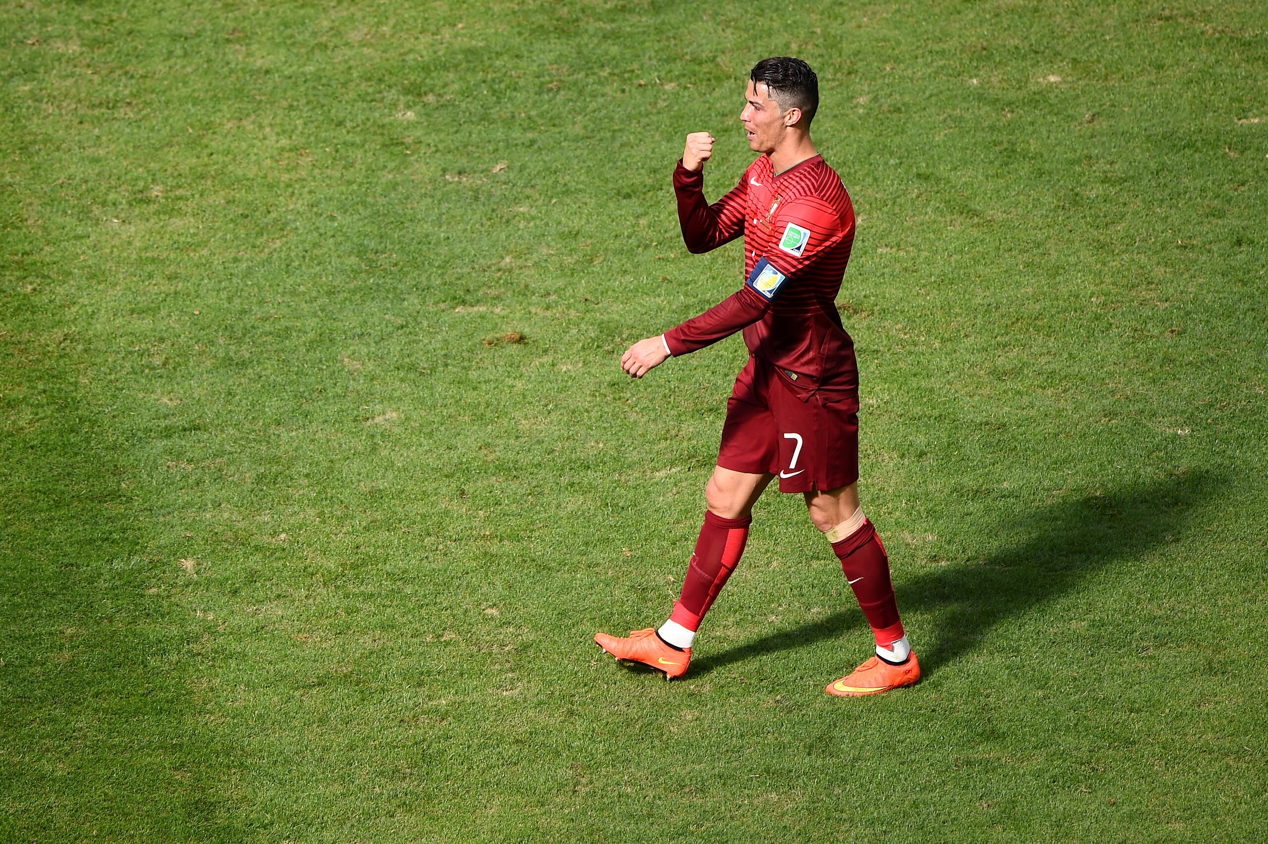 BRASILIA, BRAZIL - JUNE 26:  Cristiano Ronaldo of Portugal reacts during the 2014 FIFA World Cup Brazil Group G match between Portugal and Ghana at Estadio Nacional on June 26, 2014 in Brasilia, Brazil.  (Photo by Christopher Lee/Getty Images)