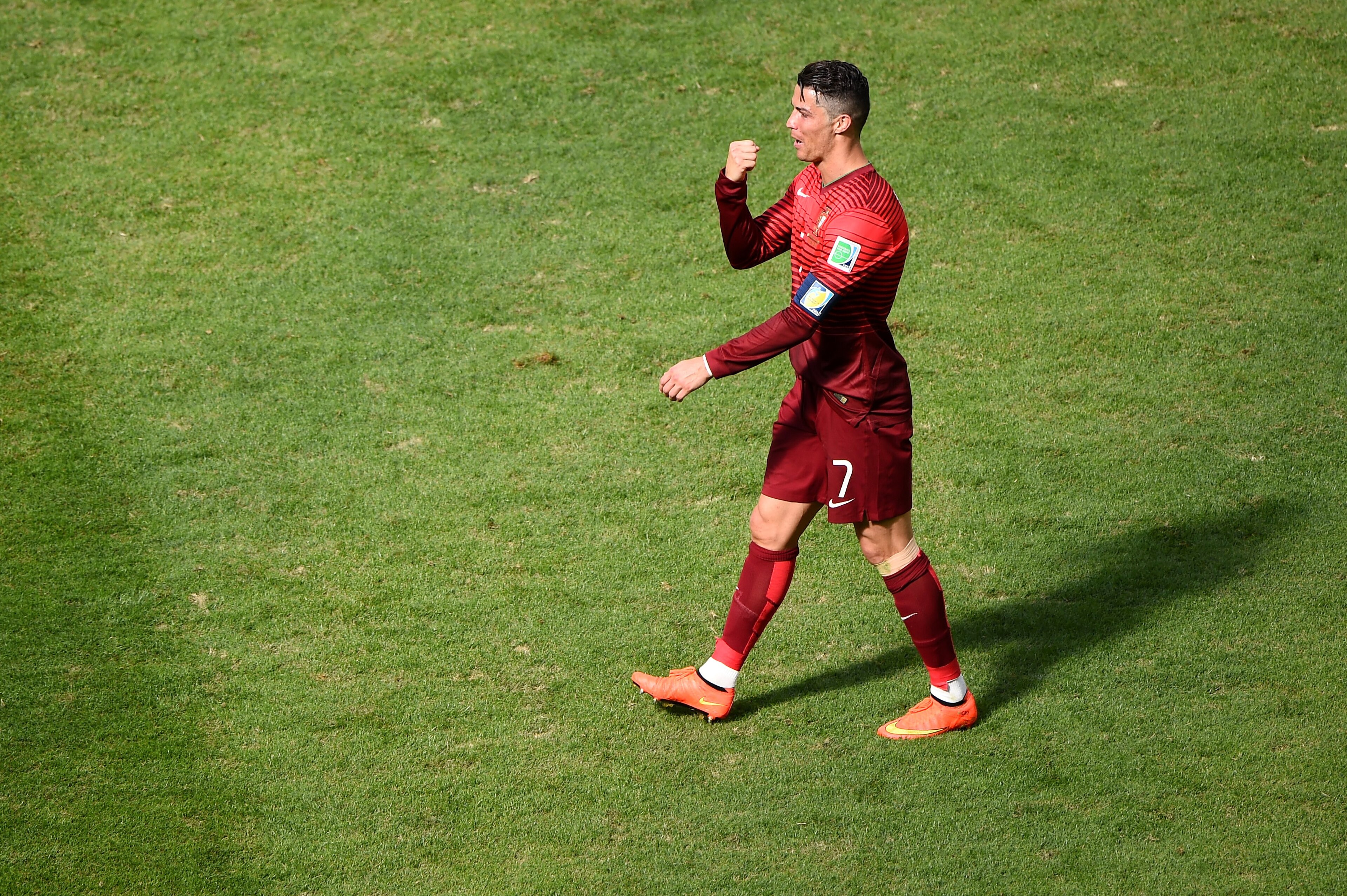 BRASILIA, BRAZIL - JUNE 26:  Cristiano Ronaldo of Portugal reacts during the 2014 FIFA World Cup Brazil Group G match between Portugal and Ghana at Estadio Nacional on June 26, 2014 in Brasilia, Brazil.  (Photo by Christopher Lee/Getty Images)