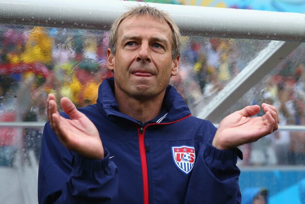 RECIFE, BRAZIL - JUNE 26: Head coach Jurgen Klinsmann of the United States looks on during the 2014 FIFA World Cup Brazil group G match between the United States and Germany at Arena Pernambuco on June 26, 2014 in Recife, Brazil. (Photo by Kevin C. Cox/Getty Images) RECIFE, BRAZIL - JUNE 26: Head coach Jurgen Klinsmann of the United States looks on during the 2014 FIFA World Cup Brazil group G match between the United States and Germany at Arena Pernambuco on June 26, 2014 in Recife, Brazil. (Photo by Kevin C. Cox/Getty Images)