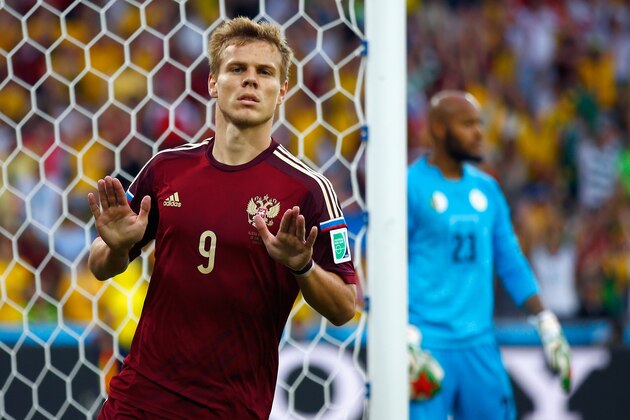 CURITIBA, BRAZIL - JUNE 26:  Alexander Kokorin of Russia celebrates scoring his team's first goal during the 2014 FIFA World Cup Brazil Group H match between Algeria and Russia at Arena da Baixada on June 26, 2014 in Curitiba, Brazil.  (Photo by Clive Rose/Getty Images)