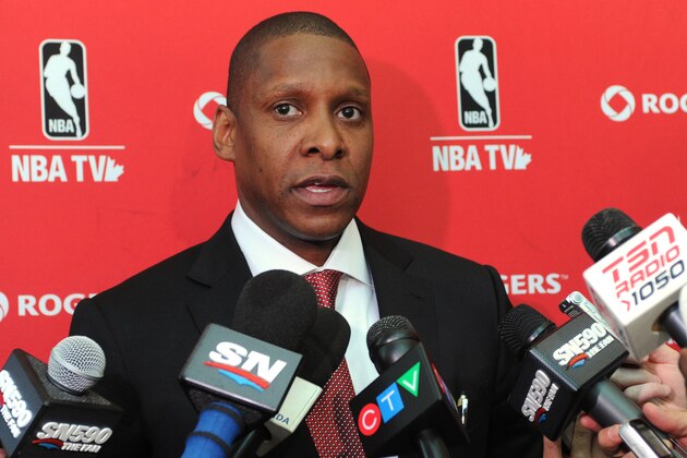 TORONTO, CANADA - June 5:  New Raptors GM Masai Ujiri  Press Conference on June 5, 2013 at the Air Canada Centre in Toronto, Ontario, Canada. NOTE TO USER: User expressly acknowledges and agrees that, by downloading and or using this Photograph, user is consenting to the terms and conditions of the Getty Images License Agreement.  Mandatory Copyright Notice: Copyright 2013 NBAE (Photo by Ron Turenne/NBAE via Getty Images)