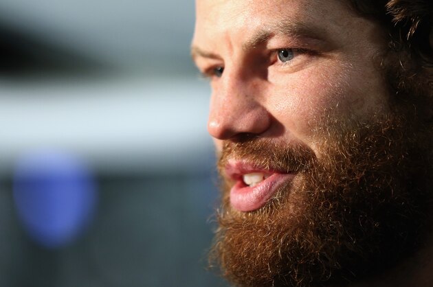 AUCKLAND, NEW ZEALAND - JUNE 25:  UFC Fighter Nate Marquardt speaks to the media during a New Zealand Warriors NRL training session at Mt Smart Stadium on June 25, 2014 in Auckland, New Zealand.  (Photo by Jason Oxenham/Getty Images)