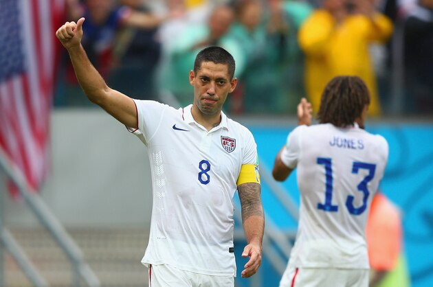 RECIFE, BRAZIL - JUNE 26: Clint Dempsey of the United States acknowledges the fans after being defeated by Germany 1-0 during the 2014 FIFA World Cup Brazil group G match between the United States and Germany at Arena Pernambuco on June 26, 2014 in Recife, Brazil.  (Photo by Michael Steele/Getty Images)
