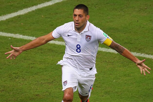 MANAUS, BRAZIL - JUNE 22:  Clint Dempsey of the United States celebrates after scoring his team's second goal during the 2014 FIFA World Cup Brazil Group G match between the United States and Portugal at Arena Amazonia on June 22, 2014 in Manaus, Brazil.  (Photo by Elsa/Getty Images)