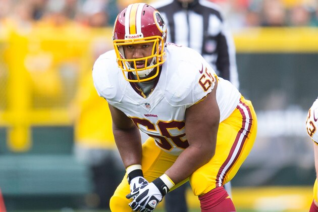 Sep 15, 2013; Green Bay, WI, USA;  Washington Redskins guard Chris Chester (66) during the game against the Green Bay Packers at Lambeau Field.  Green Bay won 38-20.  Mandatory Credit: Jeff Hanisch-USA TODAY Sports