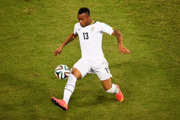 NATAL, BRAZIL - JUNE 16:  Jordan Ayew of Ghana controls the bal during the 2014 FIFA World Cup Brazil Group G match between Ghana and the United States at Estadio das Dunas on June 16, 2014 in Natal, Brazil.  (Photo by Laurence Griffiths/Getty Images)