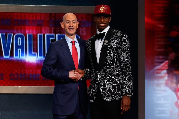 NEW YORK, NY - JUNE 26: Andrew Wiggins (R) of Kansas poses for a photo with NBA Commissioner Adam Silver after Wiggins was drafted #1 overall in the first round by the Cleveland Cavaliers during the 2014 NBA Draft at Barclays Center on June 26, 2014 in the Brooklyn borough of New York City. NOTE TO USER: User expressly acknowledges and agrees that, by downloading and/or using this Photograph, user is consenting to the terms and conditions of the Getty Images License Agreement. (Photo by Mike Stobe/Getty Images) NEW YORK, NY - JUNE 26: Andrew Wiggins (R) of Kansas poses for a photo with NBA Commissioner Adam Silver after Wiggins was drafted #1 overall in the first round by the Cleveland Cavaliers during the 2014 NBA Draft at Barclays Center on June 26, 2014 in the Brooklyn borough of New York City. NOTE TO USER: User expressly acknowledges and agrees that, by downloading and/or using this Photograph, user is consenting to the terms and conditions of the Getty Images License Agreement. (Photo by Mike Stobe/Getty Images)
