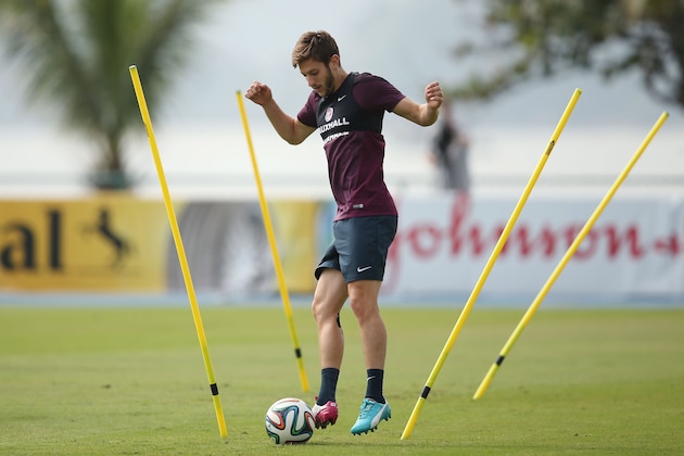 RIO DE JANEIRO, BRAZIL - JUNE 21:  Adam Lallana of England runs through drills during a training session at the Urca military base (Forte de Urca) on June 21, 2014 in Rio de Janeiro, Brazil.  (Photo by Richard Heathcote/Getty Images)