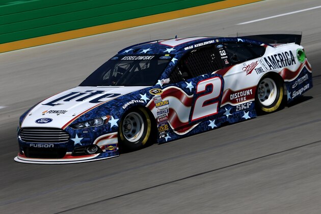 SPARTA, KY - JUNE 27:  Brad Keselowski, driver of the #2 Miller Lite Ford, during practice for the NASCAR Sprint Cup Series Quaker State 400 presented by Advance Auto Parts at Kentucky Speedway on June 27, 2014 in Sparta, Kentucky.  (Photo by Todd Warshaw/Getty Images)