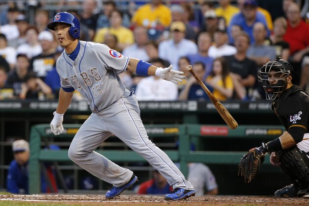 Chicago Cubs' Darwin Barney bats during a baseball game against the Pittsburgh Pirates in Pittsburgh Tuesday, June 10, 2014. (AP Photo/Gene J. Puskar)