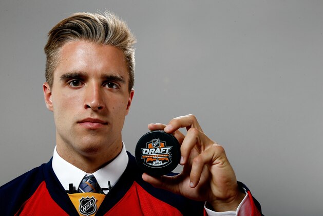 PHILADELPHIA, PA - JUNE 27:  First overall pick Aaron Ekblad of the Florida Panthers poses for a portrait during the 2014 NHL Draft at the Wells Fargo Center on June 27, 2014 in Philadelphia, Pennsylvania.  (Photo by Jeff Zelevansky/Getty Images)
