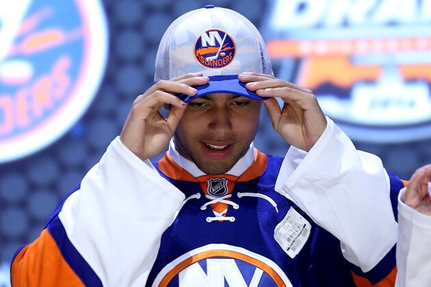 PHILADELPHIA, PA - JUNE 27:  Joshua Ho-Sang is selected twenty-eighth by the New York Islanders in the first round of the 2014 NHL Draft at the Wells Fargo Center on June 27, 2014 in Philadelphia, Pennsylvania.  (Photo by Bruce Bennett/Getty Images)