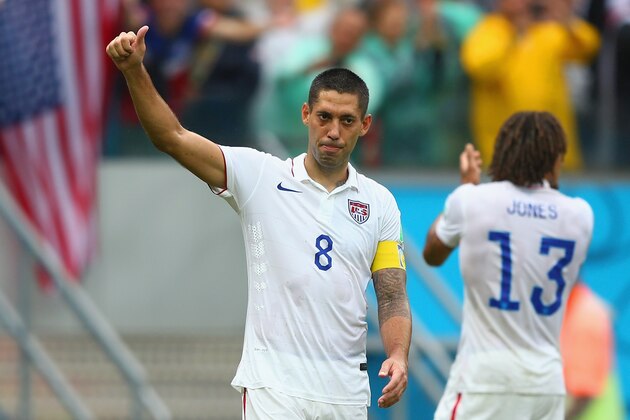RECIFE, BRAZIL - JUNE 26: Clint Dempsey of the United States acknowledges the fans after being defeated by Germany 1-0 during the 2014 FIFA World Cup Brazil group G match between the United States and Germany at Arena Pernambuco on June 26, 2014 in Recife, Brazil.  (Photo by Michael Steele/Getty Images)