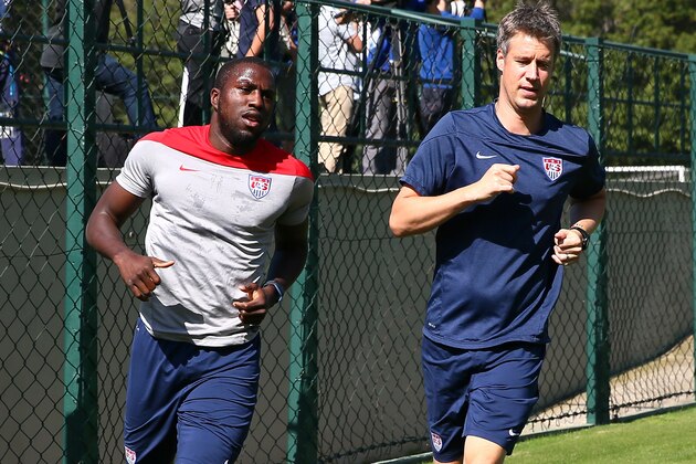 SAO PAULO, BRAZIL - JUNE 27:  Jozy Altidore of the United States jogs around the pitch during training at Sao Paulo FC on June 27, 2014 in Sao Paulo, Brazil.  (Photo by Kevin C. Cox/Getty Images)