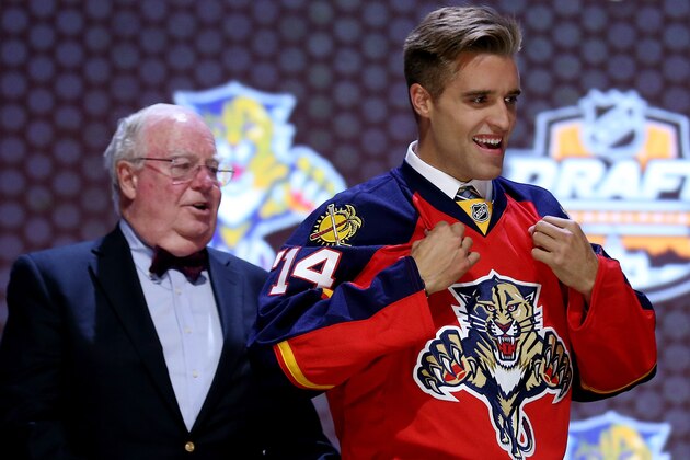 PHILADELPHIA, PA - JUNE 27:  Aaron Ekblad is selected first overall by the Florida Panthers in the first round of the 2014 NHL Draft at the Wells Fargo Center on June 27, 2014 in Philadelphia, Pennsylvania.  (Photo by Bruce Bennett/Getty Images)