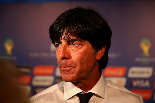 COSTA DO SAUIPE, BRAZIL - DECEMBER 06:  Germany coach Joachim Loew speaks to members of the media after the Final Draw for the 2014 FIFA World Cup Brazil at Costa do Sauipe Resort on December 6, 2013 in Costa do Sauipe, Bahia, Brazil.  (Photo by Clive Mason/Getty Images)