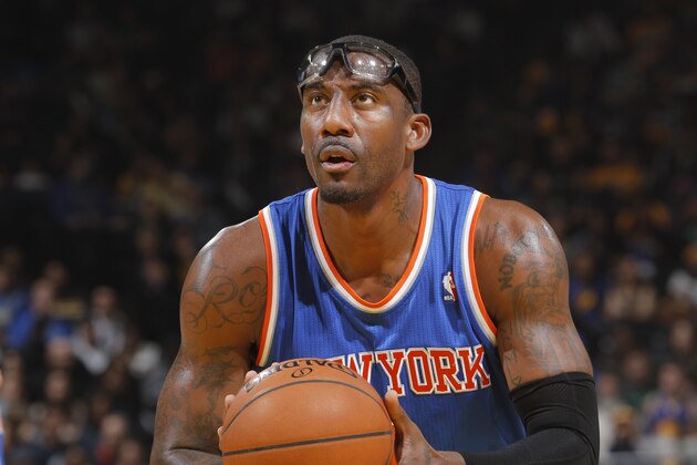 OAKLAND, CA - MARCH 30: Amar'e Stoudemire #1 of the New York Knicks attempts a free throw shot against the Golden State Warriors on March 30, 2014 at Oracle Arena in Oakland, California. NOTE TO USER: User expressly acknowledges and agrees that, by downloading and or using this photograph, user is consenting to the terms and conditions of Getty Images License Agreement. Mandatory Copyright Notice: Copyright 2014 NBAE (Photo by Rocky Widner/NBAE via Getty Images)