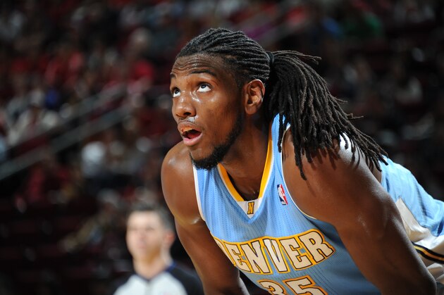 HOUSTON, TX - APRIL 6: Kenneth Faried #35 of the Denver Nuggets looks on during the game against the Houston Rockets on April 6, 2014 at the Toyota Center in Houston, Texas. NOTE TO USER: User expressly acknowledges and agrees that, by downloading and or using this photograph, User is consenting to the terms and conditions of the Getty Images License Agreement. Mandatory Copyright Notice: Copyright 2014 NBAE (Photo by Bill Baptist/NBAE via Getty Images)