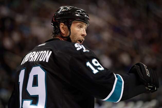 SAN JOSE, CA - APRIL 17:  Joe Thornton #19 of the San Jose Sharks in action against the Los Angeles Kings in Game One of the First Round of the 2014 NHL Stanley Cup Playoffs at SAP Center on April 17, 2014 in San Jose, California.  (Photo by Ezra Shaw/Getty Images)