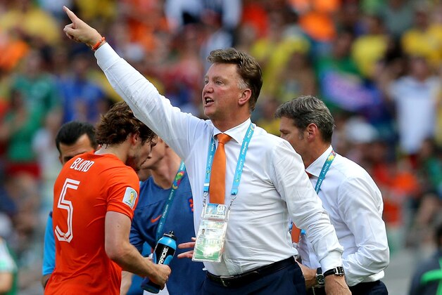 FORTALEZA, BRAZIL - JUNE 29:  Head coach Louis van Gaal of the Netherlands reacts during the 2014 FIFA World Cup Brazil Round of 16 match between Netherlands and Mexico at Castelao on June 29, 2014 in Fortaleza, Brazil.  (Photo by Dean Mouhtaropoulos/Getty Images)