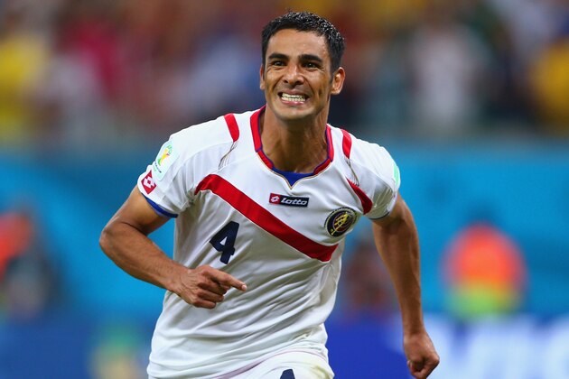 RECIFE, BRAZIL - JUNE 29:  Michael Umana of Costa Rica celebrates after scoring his penalty kick and defeating Greece during the 2014 FIFA World Cup Brazil Round of 16 match between Costa Rica and Greece at Arena Pernambuco on June 29, 2014 in Recife, Brazil.  (Photo by Paul Gilham/Getty Images)
