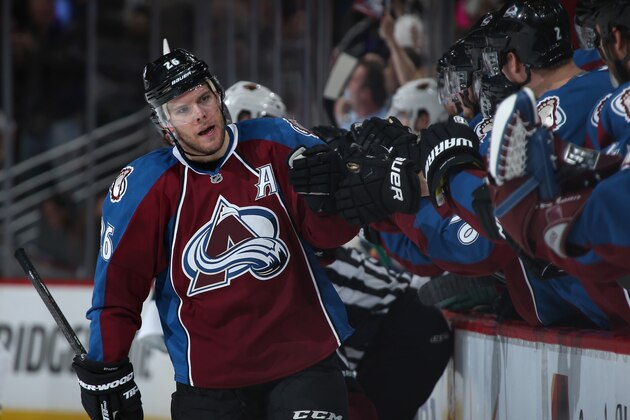 DENVER, CO - APRIL 30:  Paul Stastny #26 of the Colorado Avalanche celebrates his goal against the Minnesota Wild in Game Seven of the First Round of the 2014 NHL Stanley Cup Playoffs at Pepsi Center on April 30, 2014 in Denver, Colorado. The Wild defeated the Avalanche in overtime 5-4 to win the series.  (Photo by Doug Pensinger/Getty Images)