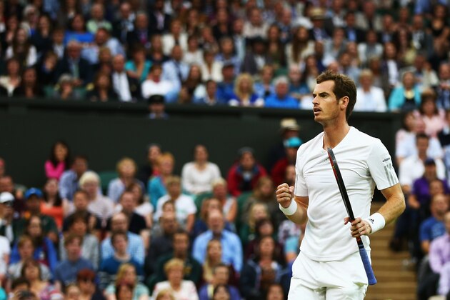 LONDON, ENGLAND - JUNE 30:  Andy Murray of Great Britain celebrates during his Gentlemen's Singles fourth round match against Kevin Anderson of South Africa on day seven of the Wimbledon Lawn Tennis Championships at the All England Lawn Tennis and Croquet Club on June 30, 2014 in London, England.  (Photo by Clive Brunskill/Getty Images)