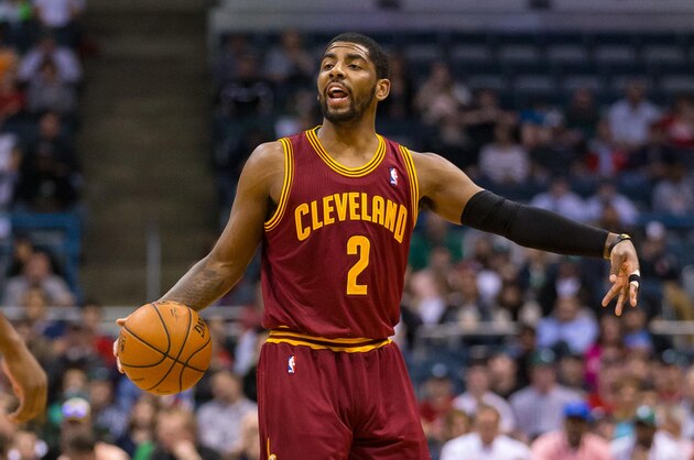 Apr 11, 2014; Milwaukee, WI, USA; Cleveland Cavaliers guard Kyrie Irving (2) during the game against the Milwaukee Bucks at BMO Harris Bradley Center.  Milwaukee won 119-116.  Mandatory Credit: Jeff Hanisch-USA TODAY Sports