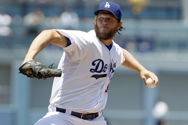 os Angeles Dodgers starting pitcher Clayton Kershaw throws against the St. Louis Cardinals in the first inning of a baseball game on Sunday, June 29, 2014, in Los Angeles. (AP Photo/Alex Gallardo)