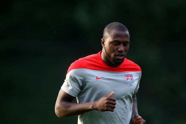 Jun 28, 2014; Sao Paulo, BRAZIL; USA forward Jozy Altidore jogs during team training at Sao Paulo FC. Mandatory Credit: Mark J. Rebilas-USA TODAY Sports