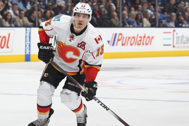 TORONTO, ON - APRIL 1: Mike Cammalleri #13 of the Calgary Flames skates against the Toronto Maple Leafs during an NHL game at the Air Canada Centre on April 1, 2014 in Toronto, Ontario, Canada. The Leafs defeated the Flames 3-2. (Photo by Claus Andersen/Getty Images) TORONTO, ON - APRIL 1: Mike Cammalleri #13 of the Calgary Flames skates against the Toronto Maple Leafs during an NHL game at the Air Canada Centre on April 1, 2014 in Toronto, Ontario, Canada. The Leafs defeated the Flames 3-2. (Photo by Claus Andersen/Getty Images)
