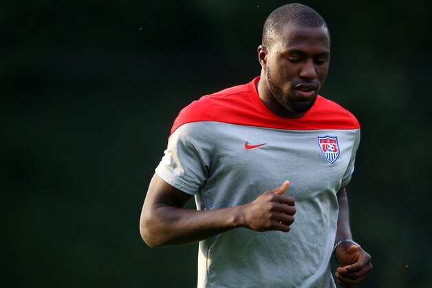 Jun 28, 2014; Sao Paulo, BRAZIL; USA forward Jozy Altidore jogs during team training at Sao Paulo FC. Mandatory Credit: Mark J. Rebilas-USA TODAY Sports