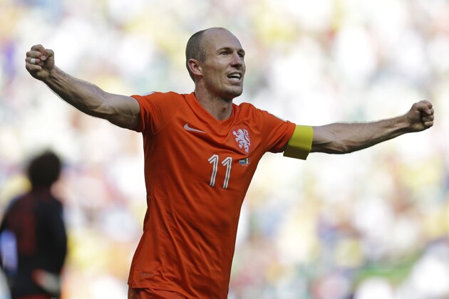 Netherlands' Arjen Robben celebrates after the World Cup round of 16 soccer match between the Netherlands and Mexico at the Arena Castelao in Fortaleza, Brazil, Sunday, June 29, 2014. The Netherlands won the match 2-1. (AP Photo/Natacha Pisarenko) Netherlands' Arjen Robben celebrates after the World Cup round of 16 soccer match between the Netherlands and Mexico at the Arena Castelao in Fortaleza, Brazil, Sunday, June 29, 2014. The Netherlands won the match 2-1. (AP Photo/Natacha Pisarenko)