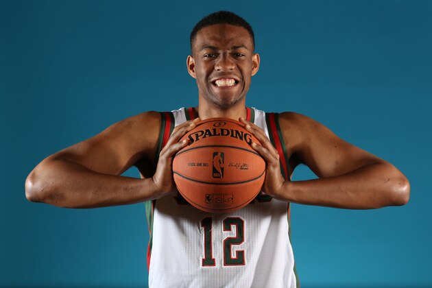 ST. FRANCIS, WI - JUNE 28:  Jabari Parker #12 of the Milwaukee Bucks poses for a portrait at the Bucks Training Center on June 28, 2014 in St. Francis, Wisconsin. NOTE TO USER:  User expressly acknowledges and agrees that, by downloading and or using this Photograph, user is consenting to the terms and conditions of the Getty Images License Agreement.  Mandatory Copyright Notice:  Copyright 2014 NBAE (Photo by Jeffrey Phelps/NBAE via Getty Images)