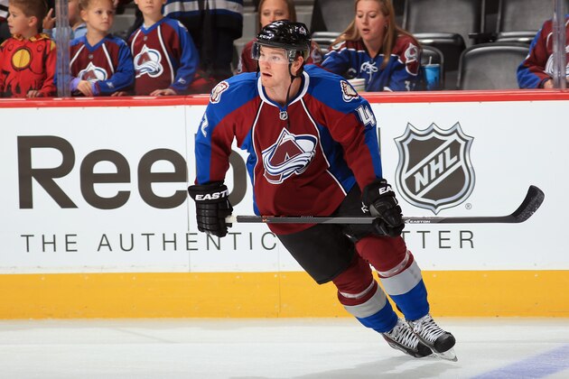 DENVER, CO - SEPTEMBER 20:  Brad Malone #42 of the Colorado Avalanche warms up prior to facing the Los Angeles Kings during their preseason game at the Pepsi Center on September 20, 2013 in Denver, Colorado. The Avalanche defeated the Kings 4-3 in overtime.  (Photo by Doug Pensinger/Getty Images)