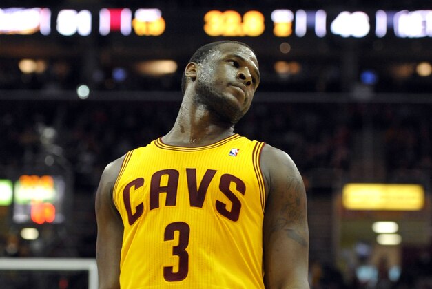 Apr 12, 2014; Cleveland, OH, USA; Cleveland Cavaliers guard Dion Waiters (3) reacts in the second quarter against the Brooklyn Nets at Quicken Loans Arena. Mandatory Credit: David Richard-USA TODAY Sports