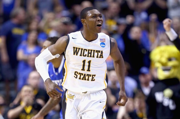 ST LOUIS, MO - MARCH 23:  Cleanthony Early #11 of the Wichita State Shockers celebrates after a basket in the second half against the Kentucky Wildcats during the third round of the 2014 NCAA Men's Basketball Tournament at Scottrade Center on March 23, 2014 in St Louis, Missouri.  (Photo by Andy Lyons/Getty Images)