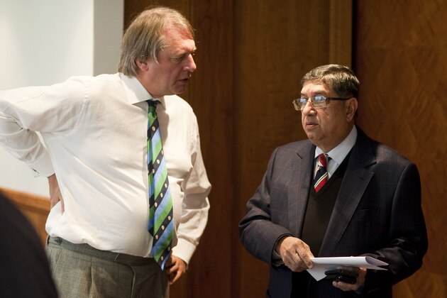 LONDON, ENGLAND - OCTOBER 18: India's N Srinivasan chats to Giles Clarke during the ICC Board Meeting at The Royal Garden Hotel on October 18, 2013 in London, England. (Photo by Charlie Crowhurst/Getty Images) LONDON, ENGLAND - OCTOBER 18: India's N Srinivasan chats to Giles Clarke during the ICC Board Meeting at The Royal Garden Hotel on October 18, 2013 in London, England. (Photo by Charlie Crowhurst/Getty Images)