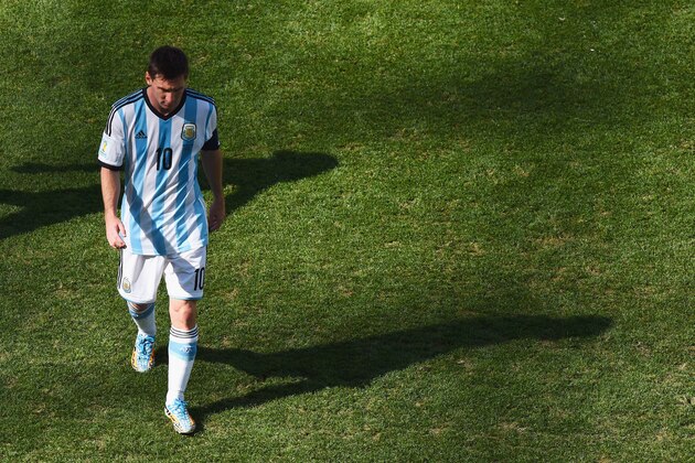 SAO PAULO, BRAZIL - JULY 01:  Lionel Messi of Argentina looks on during the 2014 FIFA World Cup Brazil Round of 16 match between Argentina and Switzerland at Arena de Sao Paulo on July 1, 2014 in Sao Paulo, Brazil.  (Photo by Matthias Hangst/Getty Images)
