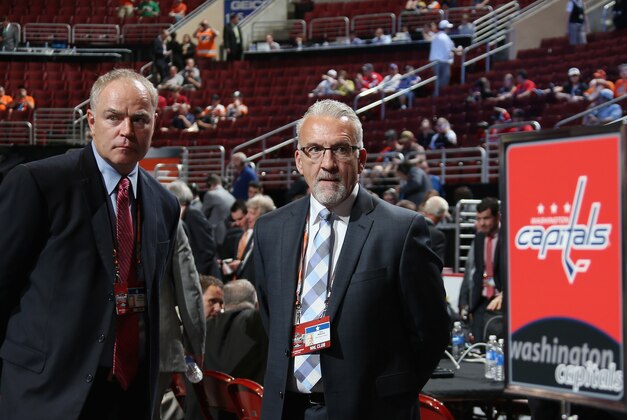 PHILADELPHIA, PA - JUNE 27:  Brian MacLellan, senior vice president and general manager is seen alongside Ross Mahoney, assistant general manager of the Washington Capitals, prior to the start of the first round of the 2014 NHL Draft at the Wells Fargo Center on June 27, 2014 in Philadelphia, Pennsylvania.  (Photo by Bruce Bennett/Getty Images)