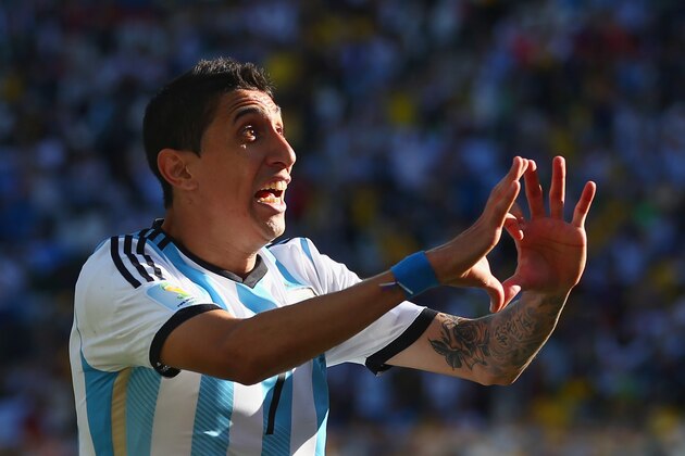 SAO PAULO, BRAZIL - JULY 01:  Angel di Maria of Argentina celebrates scoring his team's first goal in extra time during the 2014 FIFA World Cup Brazil Round of 16 match between Argentina and Switzerland at Arena de Sao Paulo on July 1, 2014 in Sao Paulo, Brazil.  (Photo by Julian Finney/Getty Images)
