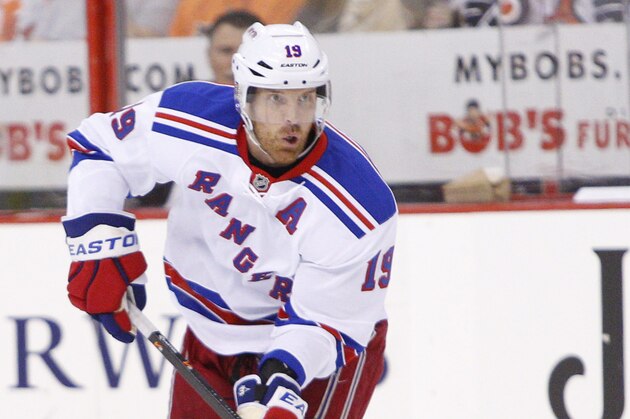 New York Rangers' Brad Richards in action during the second period in Game 6 of an NHL hockey first-round playoff series against the Philadelphia Flyers, Tuesday, April 29, 2014, in Philadelphia. The Flyers won 5-2. (AP Photo/Chris Szagola)