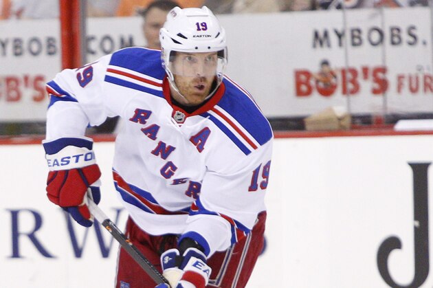 New York Rangers' Brad Richards in action during the second period in Game 6 of an NHL hockey first-round playoff series against the Philadelphia Flyers, Tuesday, April 29, 2014, in Philadelphia. The Flyers won 5-2. (AP Photo/Chris Szagola)