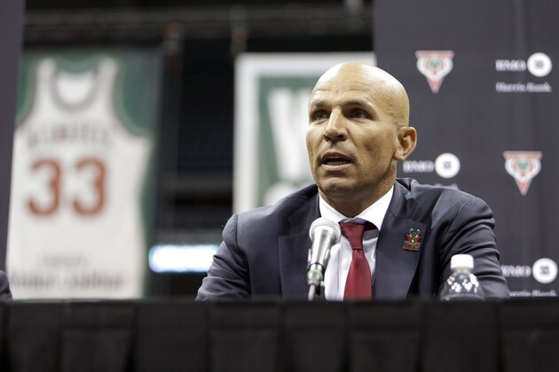 MILWAUKEE, WI - JULY 2:  Jason Kidd speaks during a press conference announcing him as the Head Coach of the Milwaukee Bucks at BMO Harris Bradley Center on July 2, 2014 in Milwaukee, Wisconsin. NOTE TO USER: User expressly acknowledges and agrees that, by downloading and or using this photograph, User is consenting to the terms and conditions of the Getty Images License Agreement. (Photo by Mike McGinnis/Getty Images)