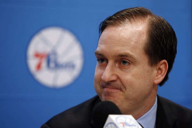 Philadelphia 76ers general manager Sam Hinkie pauses while speaking during a basketball news conference with the 76ers' newly-acquired and drafted players at the team's practice facility, Saturday, June 28, 2014, in Philadelphia. (AP Photo/Matt Slocum) Philadelphia 76ers general manager Sam Hinkie pauses while speaking during a basketball news conference with the 76ers' newly-acquired and drafted players at the team's practice facility, Saturday, June 28, 2014, in Philadelphia. (AP Photo/Matt Slocum)