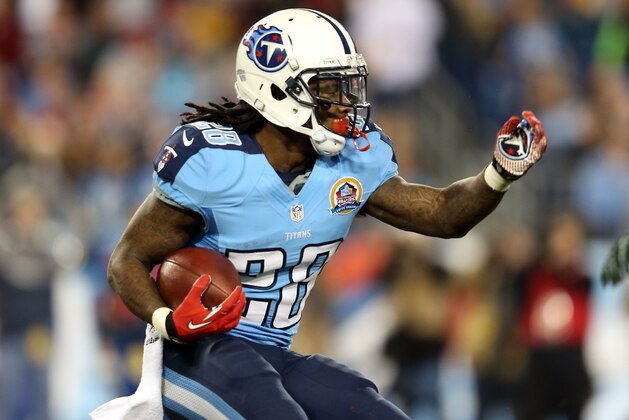 NASHVILLE, TN - DECEMBER 17:  Running back Chris Johnson #28 of the Tennessee Titans runs with the ball against the New York Jets at LP Field on December 17, 2012 in Nashville, Tennessee.  (Photo by Andy Lyons/Getty Images)