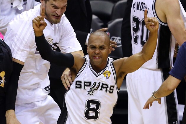 SAN ANTONIO, TX - JUNE 15: Patty Mills #8 of the San Antonio Spurs celebrates after defeating the Miami Heat in Game Five of the 2014 NBA Finals at the AT&T Center on June 15, 2014 in San Antonio, Texas. NOTE TO USER: User expressly acknowledges and agrees that, by downloading and or using this photograph, User is consenting to the terms and conditions of the Getty Images License Agreement. (Photo by Chris Covatta/Getty Images) SAN ANTONIO, TX - JUNE 15: Patty Mills #8 of the San Antonio Spurs celebrates after defeating the Miami Heat in Game Five of the 2014 NBA Finals at the AT&T Center on June 15, 2014 in San Antonio, Texas. NOTE TO USER: User expressly acknowledges and agrees that, by downloading and or using this photograph, User is consenting to the terms and conditions of the Getty Images License Agreement. (Photo by Chris Covatta/Getty Images)